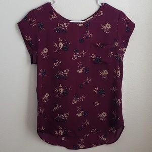 Lily White Maroon Floral Blouse | Size M